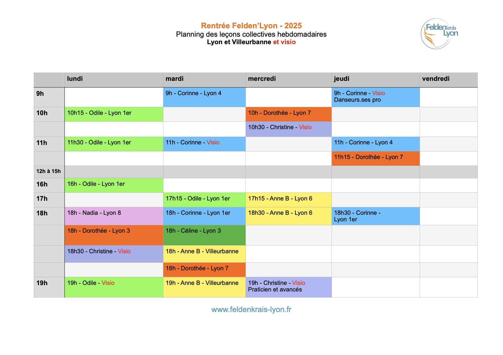 Image de l'événement : Planning Felden'Lyon Rentrée 2025 - Lyon et Villeurbanne