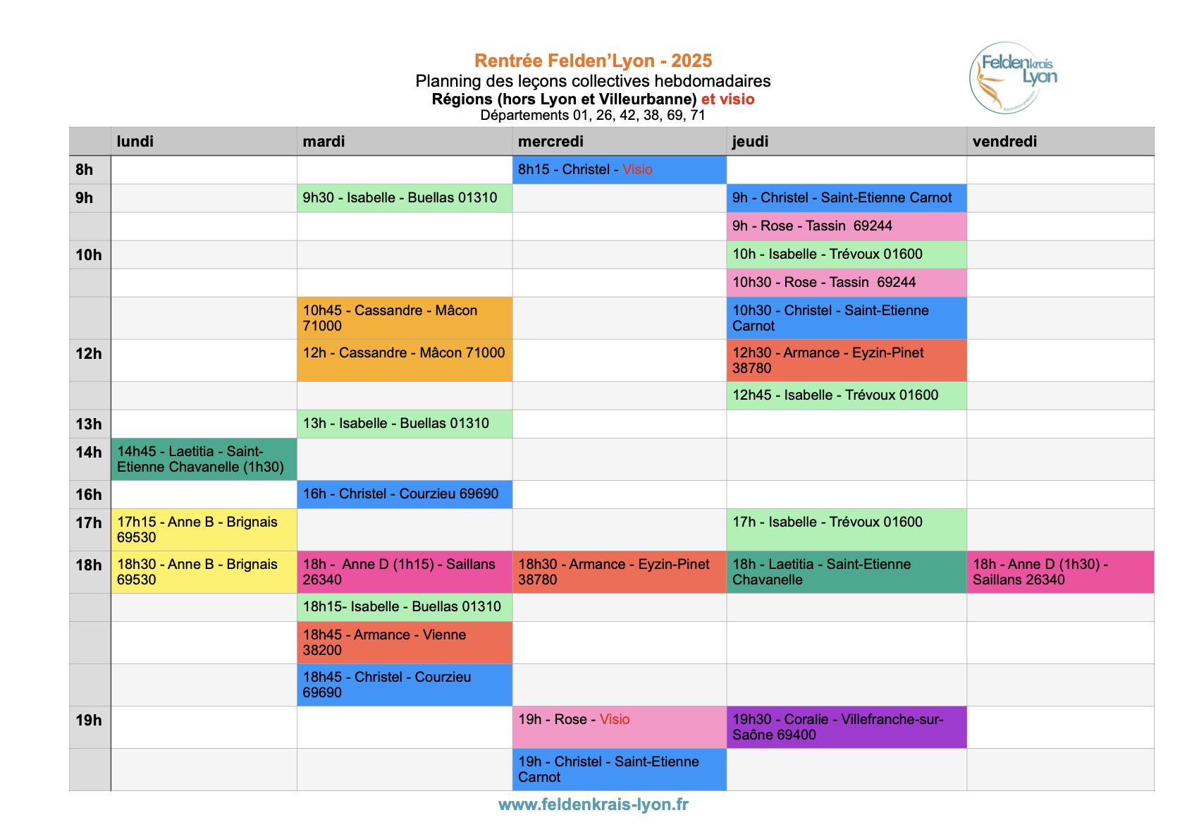 Image de l'événement : Planning Felden'Lyon Rentrée 2025 - Régions hors Lyon et Villeurbanne